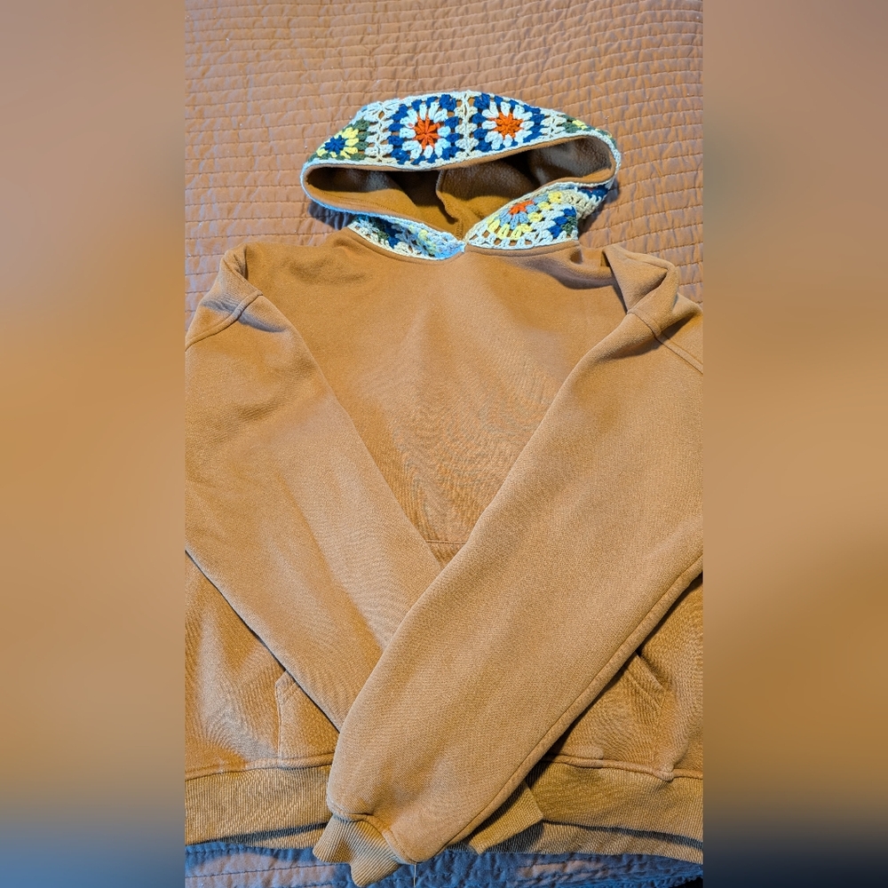 Buckle Hoodie with Crochet Detail, Mustard Yellow